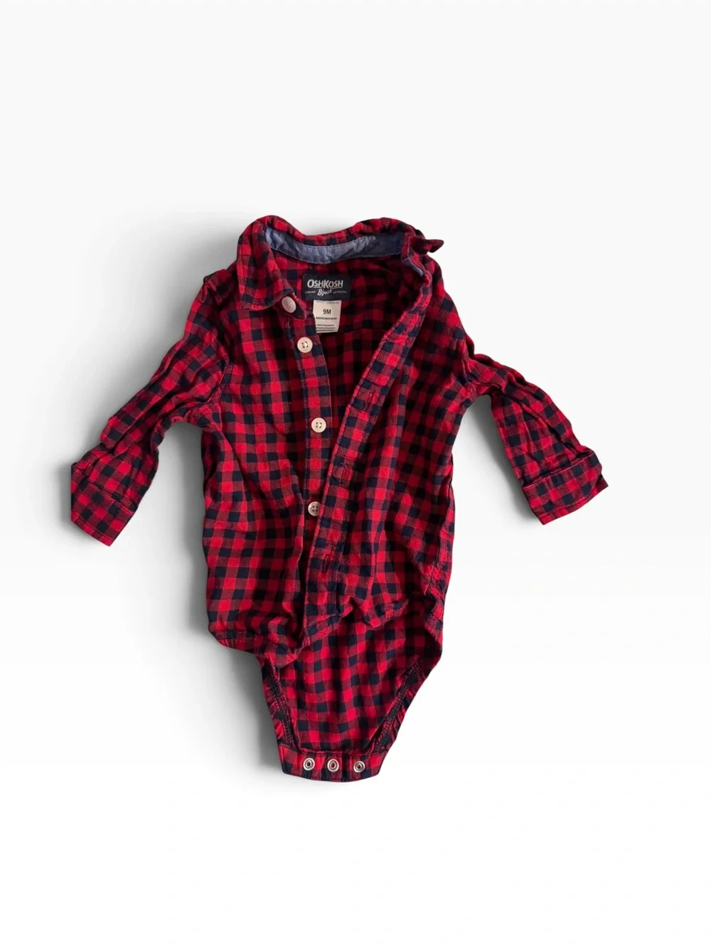 OshKosh B'gosh Red and Black Plaid Button-Up Onesie